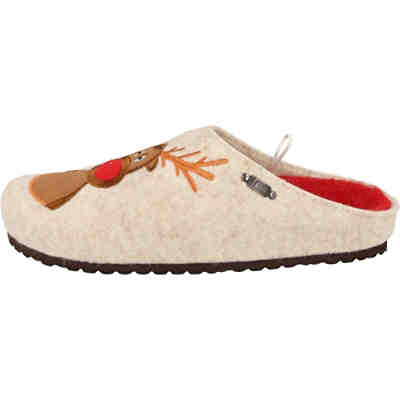 Damen Hausschuhe warme Clogs 522-512 Pantoffeln Rentierdesign Weiß Hausschuhe 2