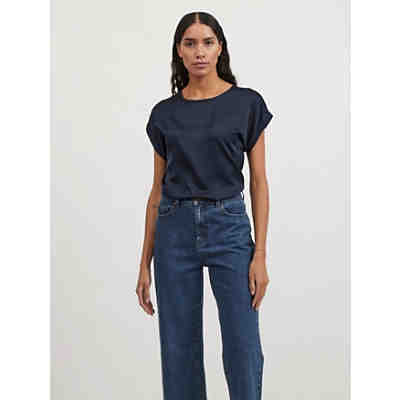 Satain Blusen T-Shirt Kurzarm Basic Top Glänzend VIELLETTE