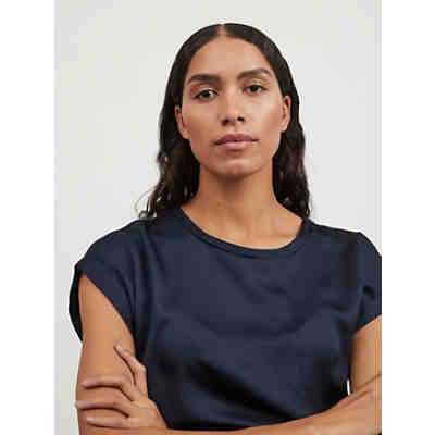 Satain Blusen T-Shirt Kurzarm Basic Top Glänzend VIELLETTE 2
