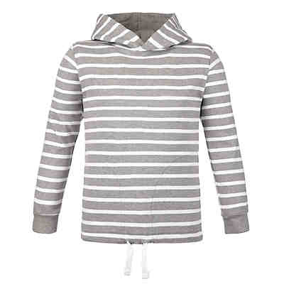 Bretonisches Kapuzenshirt mit Streifen - Gestreiftes Langarm-Shirt mit Kapuze (91) grau-melange / weiß