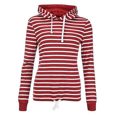 Kapuzenshirt Baumwolle mit Streifen - Gestreiftes Langarm-Shirt mit Kapuze (82) rotmelange / weiß