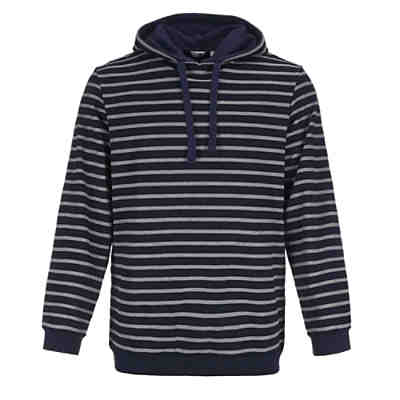 Bretonisches Kapuzenshirt mit Streifen - Gestreiftes Langarm-Shirt mit Kapuze (56) blau / grau-melange