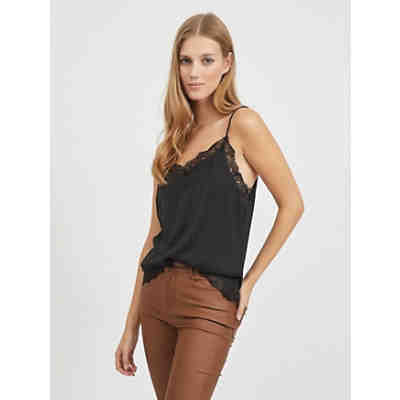 Elegantes Spitzen Top Satin V-Neck Shirt Spaghettiträger VICAVA