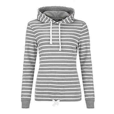 Kapuzenshirt Baumwolle mit Streifen - Gestreiftes Langarm-Shirt mit Kapuze (91) graumelange / weiß