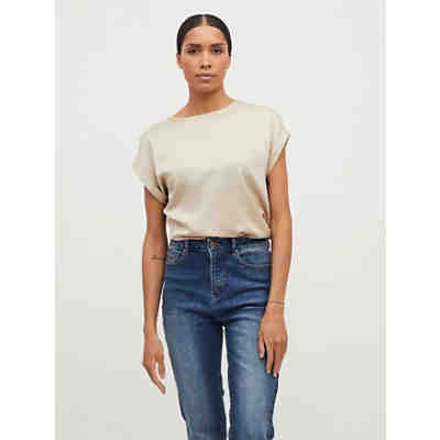 Satain Blusen T-Shirt Kurzarm Basic Top Glänzend VIELLETTE