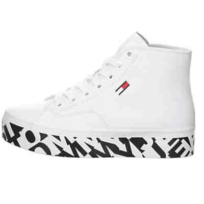 Damen Sneaker Schuhe Print Logo Mid Sneaker Sport Halbschuhe Glattleder uni Sneakers High 2