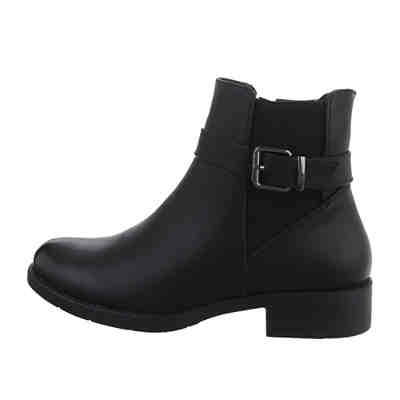 Flache Stiefeletten Reißverschluss, Blockabsatz, Used Look, Dekoschnallen