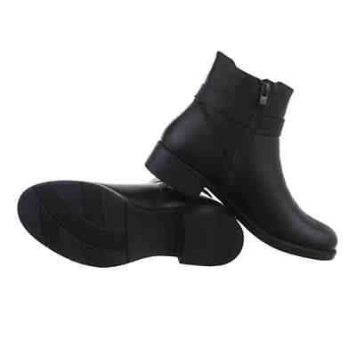 Flache Stiefeletten Reißverschluss, Blockabsatz, Used Look, Dekoschnallen 2