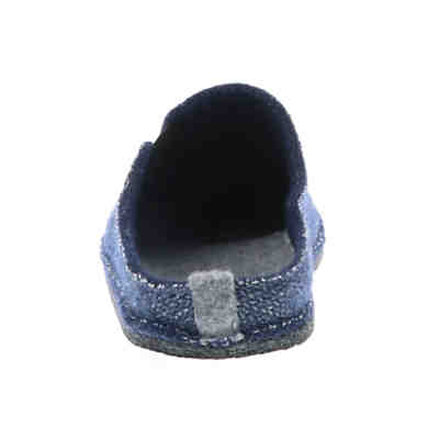 Herren Hausschuhe Pantoffeln Pantoletten Slipper Naturwollfilz Strickoptik blau/navy 2
