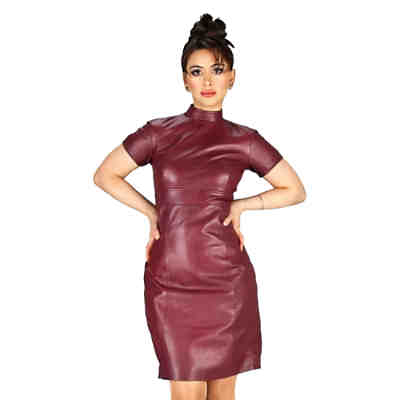 Lederkleid Tina kurzer Arm Stehkragen Knielang Lila