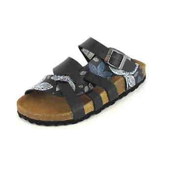 274-930 Damen Schuhe Pantolette Sandale Fußbett Dunkelblau Flower Clogs