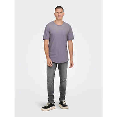Langes Rundhals T-Shirt Einfarbiges Kurzarm Basic Shirt ONSBENNE 2