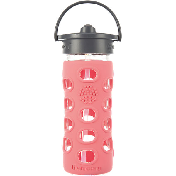Lifefactory Trinkflasche Glas coral Straw Cap, 350 ml