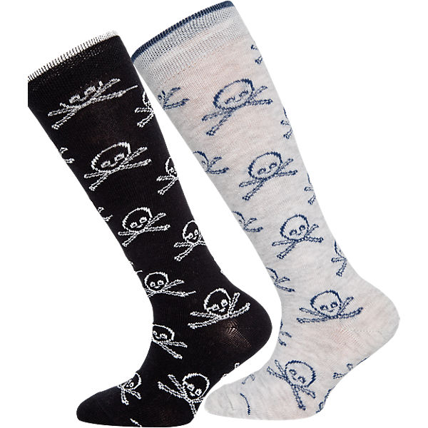 Kniestrümpfe Doppelpack für Jungen, Totenkopf