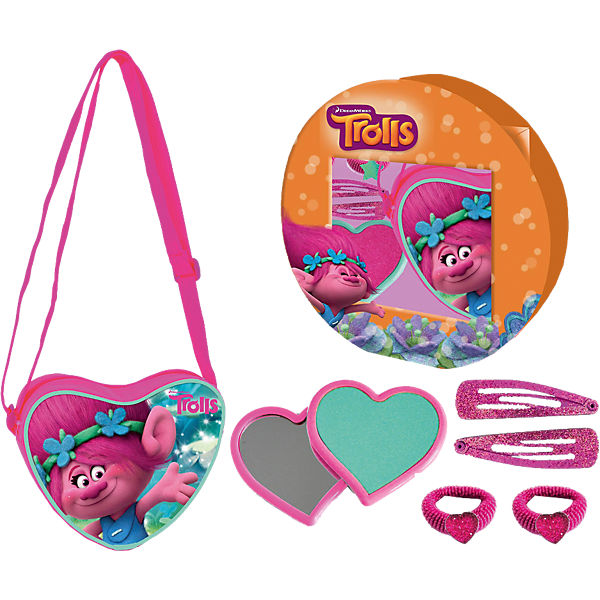 Geschenkset Schultertasche, Spiegelchen und Haaraccessoirs Trolls