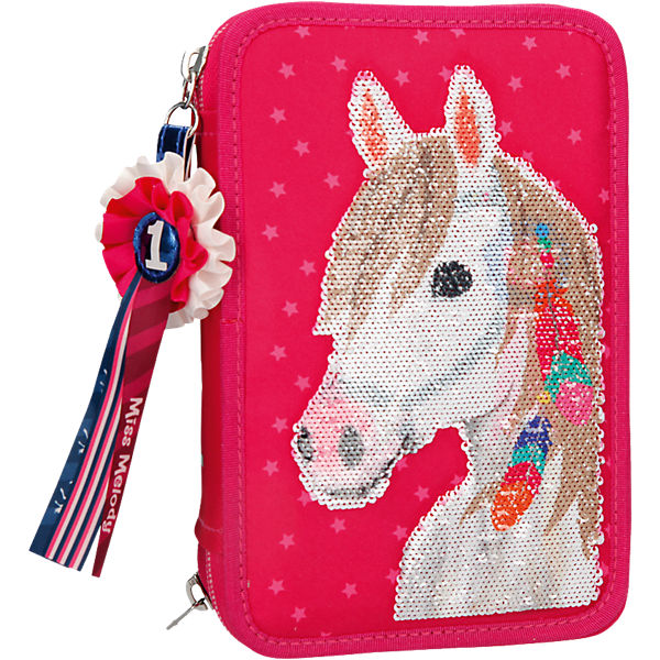 Miss Melody 3-fach Federtasche Streichpailletten rot