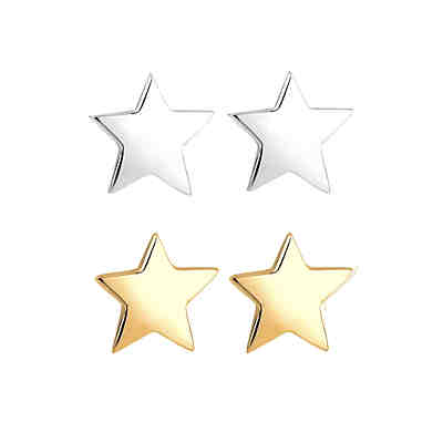 Ohrringe Set Sterne Star Astro Bi-Color 925 Sterling Silber 2