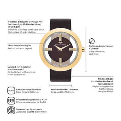 Damen Quarzuhr gelbgold Echtleder dunkelbraun Analoguhren 2