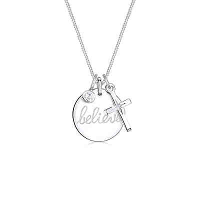 Halskette Believe Wording Kreuz Zirkonia 925 Sterling Silber