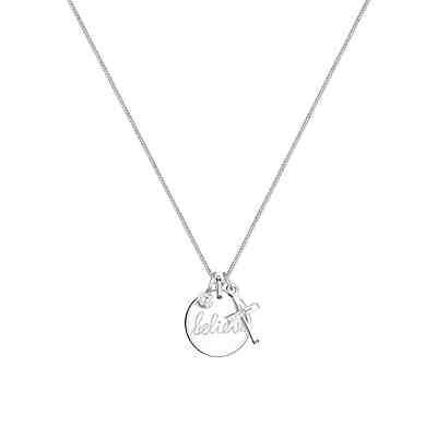Halskette Believe Wording Kreuz Zirkonia 925 Sterling Silber 2