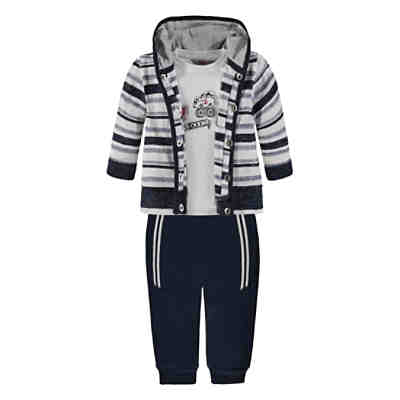 Baby Set: Sweatjacke mit Kapuze + Langarmshirt + Hose Rallyemotiv für Jungen