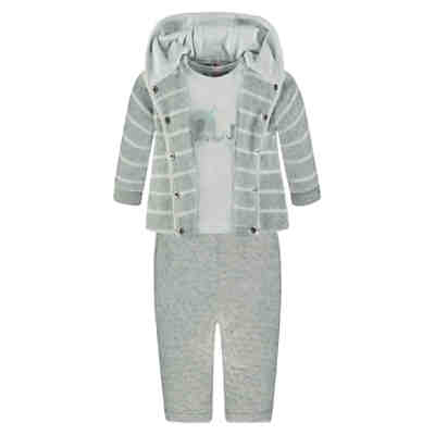 Baby Set: Sweatjacke mit Kapuze + Langarmshirt + Jogginghose für Jungen