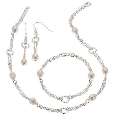 ZEEme Pearls Set 4-teilig 925/- Sterling Silber Perle weißHalsketten