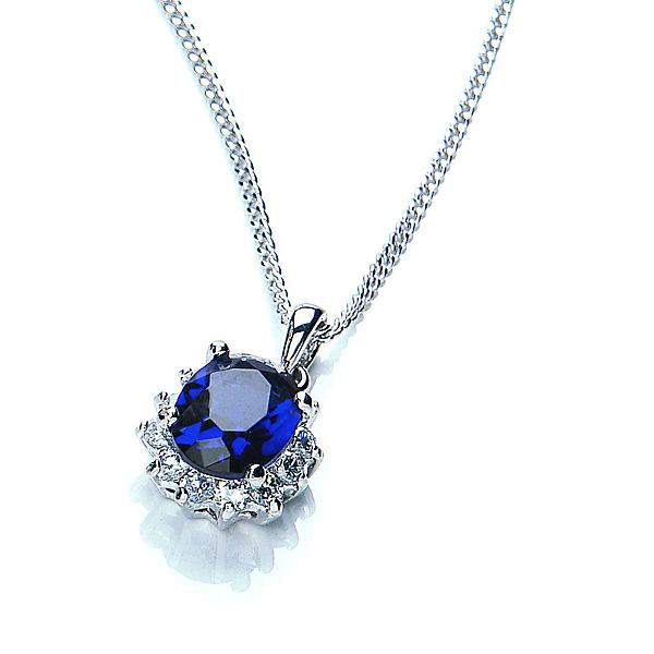 Buckley London Anhänger mit Kette rhodiniert mit blauen und weißen ZirkoniaHalsketten