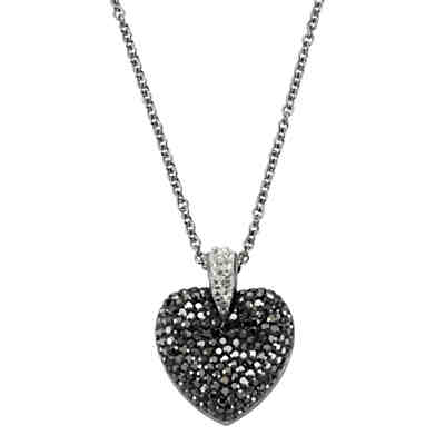 ZEEme Stainless Steel Anhänger mit Kette Edelstahl Herz Kristalle weiß grauHalsketten