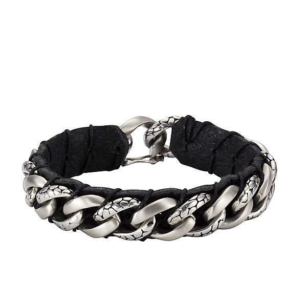 nox Armband Edelstahl Leder schwarzArmbänder
