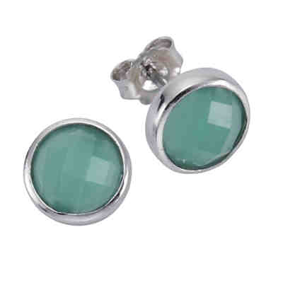 ZEEme Silver Ohrstecker 925/- Sterling Silber Glasstein grünOhrringe