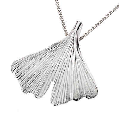 ZEEme Silver Anhänger mit Kette 925/- Sterling Silber 45cm lang GinkoKettenanhänger