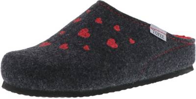 Damen Hausschuhe Pantoffeln Naturwollfilz (Glitzerherzchen) anthrazit