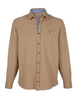 Poloshirt Kontrastverarbeitung,Brusttasche langarm uni Regular Fit blickdicht Baumwolle Poloshirts