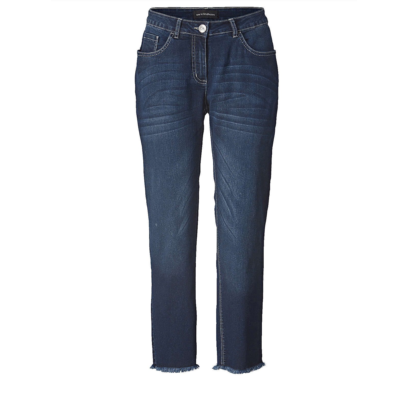 Sara Lindholm Straight Cut Jeans knöchellang mit Fransensaum dunkelblau Damen Gr. 50 Sara Lindholm Straight Cut Jeans knöchellang mit Fransensaum dunkelblau Damen Gr. 50