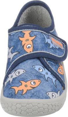 Fischer Markenschuh Jungen Hausschuhe - Mit Baufahrzeug-Stickerei - Orange Sohle