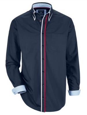 Hemd Garngefärbt,Kontrastverarbeitung,Paspel langarm Knopfleiste uni Regular Fit blickdicht Baumwolle Langarmhemden