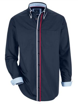 Hemd Garngefärbt,Kontrastverarbeitung,Paspel langarm Knopfleiste uni Regular Fit blickdicht Baumwolle Langarmhemden 2