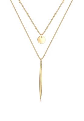 Elli, Elli Halskette 2 lagig Layer Kreis Geo Kugel Stab 925er Silber Halsketten, gold Elli, Elli Halskette 2 lagig Layer Kreis Geo Kugel Stab 925er Silber Halsketten, gold