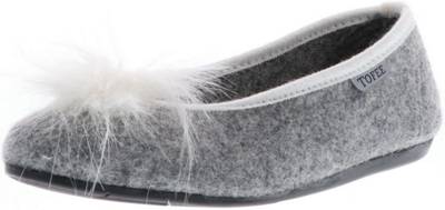 Damen Hausschuhe Ballerinas Naturwollfilz grau/weiß