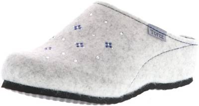 Tofee Damen Hausschuhe Pantoffeln Naturwollfilz (Glitzersteine) weiß weiß