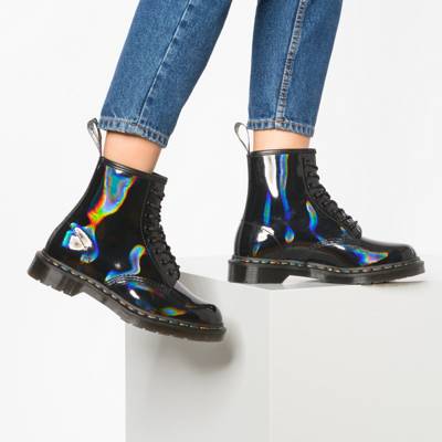 doc martens black rainbow patent