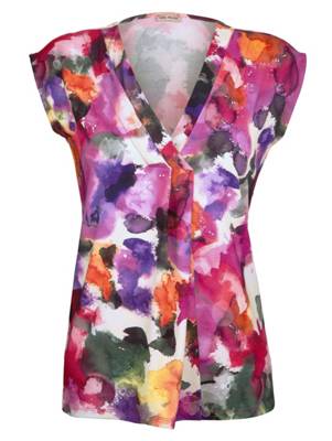 Shirt Falten kurzarm floral Figurbetont blickdicht Viskose,Kunstfaser T-Shirts