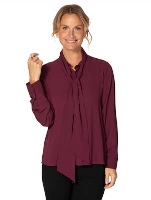 Schluppenbluse langarm Verdeckte Knopfleiste uni Leicht tailliert blickdicht Kunstfaser Langarmblusen 2