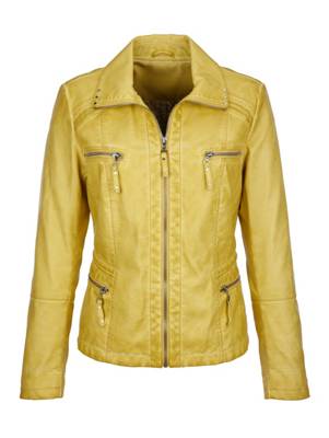 Lederimitatjacke Biesen,Nieten langarm Reißverschluss uni Leicht tailliert Viskose Lederjacken