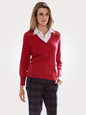 2 in 1 Pullover langarm uni Gerade blickdicht Baumwolle,Kunstfaser Pullover 2