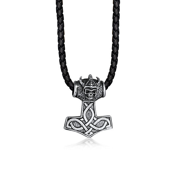 Kuzzoi Halskette Leder Keltischer Knoten Thor's Hammer 925 Silber Halsketten