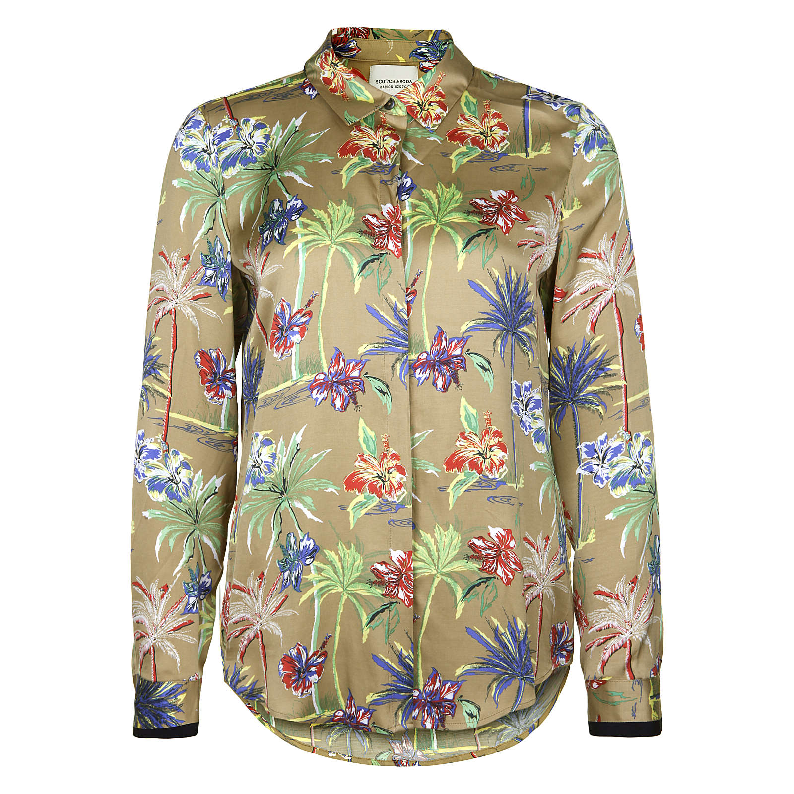 Scotch & Soda Satinbluse mit tropischem Muster Langarmblusen bunt Damen Gr. 40 Scotch & Soda Satinbluse mit tropischem Muster Langarmblusen bunt Damen Gr. 40