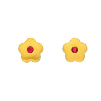 Adelia´s 1 Paar Gold Ohrringe Ohrstecker Blüte 8 k 333 Gelbgold mit synthetischer Rubin Ohrstecker für Kinder