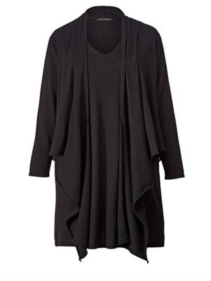 2-in-1-Strickkleid Wickeloptik langarm uni Figurbetont blickdicht Jersey Strickkleider